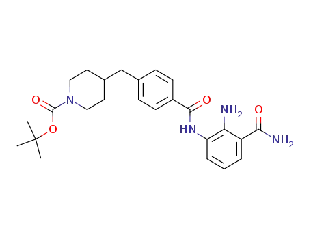 Molecular Structure of 1207539-15-8 (tert-butyl 4-(4-(2-amino-3-carbamoylphenylcarbamoyl)benzyl)piperidine-1-carboxylate)