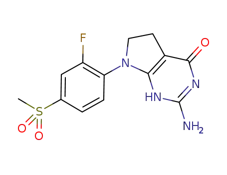 Molecular Structure of 1001399-56-9 (2-amino-7-[2-fluoro-4-(methylsulfonyl)phenyl]-1,5,6,7-tetrahydro-4H-pyrrolo[2,3-d]pyrimidin-4-one)