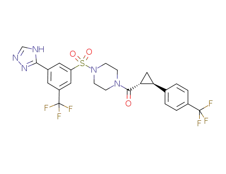 Molecular Structure of 1146354-35-9 (Methanone, [4-[[3-(1H-1,2,4-triazol-5-yl)-5-(trifluoromethyl)phenyl]sulfonyl]-1-piperazinyl][(1R,2R)-2-[4-(trifluoromethyl)phenyl]cyclopropyl]-)