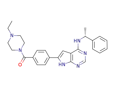 Molecular Structure of 924637-25-2 (Methanone,
(4-ethyl-1-piperazinyl)[4-[4-[[(1R)-1-phenylethyl]amino]-7H-pyrrolo[2,3-d]
pyrimidin-6-yl]phenyl]-)
