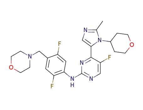 Molecular Structure of 1252575-64-6 (N-(2,5-difluoro-4-(morpholinomethyl)phenyl)-5-fluoro-4-(2-methyl-1-(tetrahydro-2H-pyran-4-yl)-1H-imidazol-5-yl)pyrimidin-2-amine)