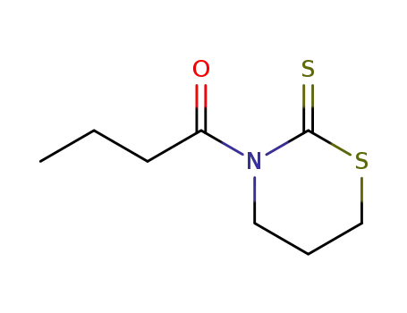 Molecular Structure of 88884-18-8 (2H-1,3-Thiazine-2-thione, tetrahydro-3-(1-oxobutyl)-)