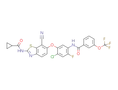 Molecular Structure of 1228590-82-6 (N-[4-chloro-5-({7-cyano-2-[(cyclopropylcarbonyl)amino]-1,3-benzothiazol-6-yl}oxy)-2-fluorophenyl]-3-(trifluoromethoxy)benzamide)