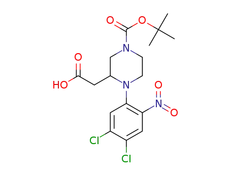 Molecular Structure of 1252646-23-3 (2-(4-(tert-butoxycarbonyl)-1-(4,5-dichloro-2-nitrophenyl)piperazin-2-yl)acetic acid)