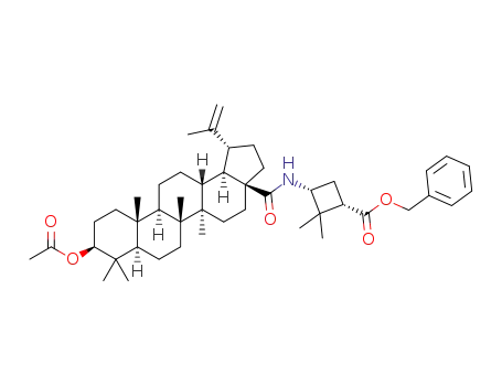 Molecular Structure of 1261252-77-0 ((1S,3R)-benzyl 3-((1R,3aS,5aR,5bR,7aR,9S,11aR,11bR,13aR,13bR)-9-acetoxy-5a,5b,8,8,11a-pentamethyl-1-(prop-1-en-2-yl)icosahydro-1H-cyclopenta[a]chrysene-3a-carboxamido)-2,2-dimethylcyclobutanecarboxylate)