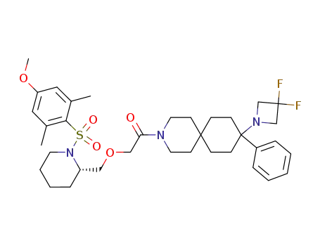 Molecular Structure of 1225436-56-5 (1-(9-(3,3-difluoroazetidin-1-yl)-9-phenyl-3-azaspiro[5.5]undecan-3-yl)-2-(((S)-1-(4-methoxy-2,6-dimethylphenylsulfonyl)piperidin-2-yl)methoxy)ethanone)