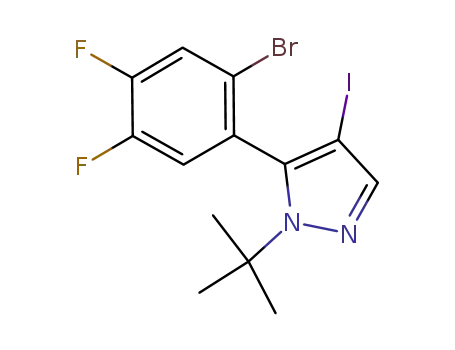 Molecular Structure of 1206676-80-3 (5-(2-Bromo-4,5-difluorophenyl)-1-(tert-butyl)-4-iodo-1H-pyrazole)