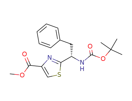 Molecular Structure of 132402-74-5 (2-<(S)-1-t-butyloxycarbonylamino-2-phenyl-ethyl>-4-methoxycarbonylthiazole)