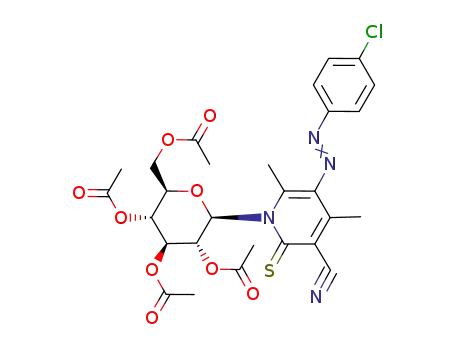 Acetic acid (2R,3R,4S,5R,6R)-4,5-diacetoxy-6-acetoxymethyl-2-[5-(4-chloro-phenylazo)-3-cyano-4,6-dimethyl-2-thioxo-2H-pyridin-1-yl]-tetrahydro-pyran-3-yl ester