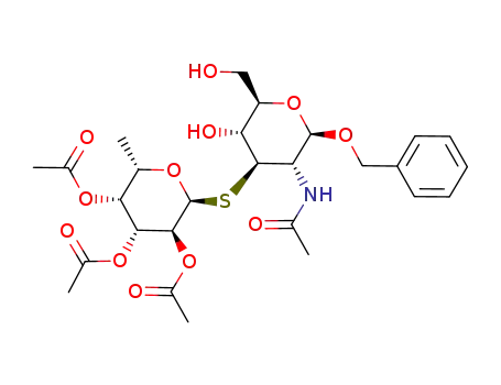 Molecular Structure of 189683-17-8 (Acetic acid (2S,3S,4R,5R,6S)-4,5-diacetoxy-2-((2R,3S,4R,5R,6R)-3-acetylamino-2-benzyloxy-5-hydroxy-6-hydroxymethyl-tetrahydro-pyran-4-ylsulfanyl)-6-methyl-tetrahydro-pyran-3-yl ester)