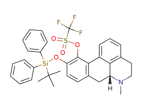 Molecular Structure of 210830-70-9 (Trifluoro-methanesulfonic acid (R)-10-(tert-butyl-diphenyl-silanyloxy)-6-methyl-5,6,6a,7-tetrahydro-4H-dibenzo[de,g]quinolin-11-yl ester)