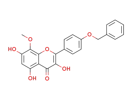 Molecular Structure of 117155-54-1 (2-(4-Benzyloxy-phenyl)-3,5,7-trihydroxy-8-methoxy-chromen-4-one)