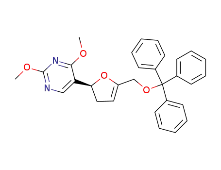 Molecular Structure of 148441-00-3 (2,4-dimethoxy-(2'S)-5-<2',3'-dihydro-5'-<(triphenylmethoxy)methyl>-2'-furanyl>pyrimidine)
