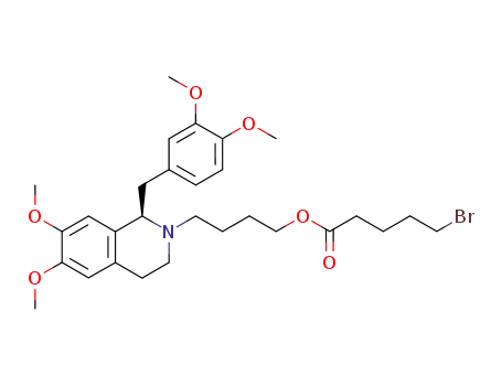 Molecular Structure of 173677-24-2 (5-Bromo-pentanoic acid 4-[(R)-1-(3,4-dimethoxy-benzyl)-6,7-dimethoxy-3,4-dihydro-1H-isoquinolin-2-yl]-butyl ester)