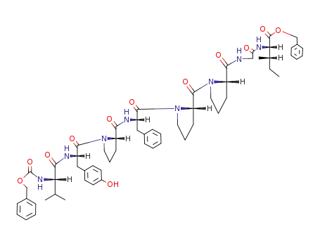 Molecular Structure of 90315-58-5 (L-Isoleucine,
N-[N-[1-[1-[N-[1-[N-[N-[(phenylmethoxy)carbonyl]-L-valyl]-L-tyrosyl]-L-prol
yl]-L-phenylalanyl]-L-prolyl]-L-prolyl]glycyl]-, phenylmethyl ester)