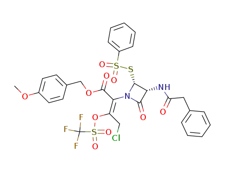 p-methoxybenzyl (E)-3-chloro-2-<2-oxo-3-(phenylacetamido)-4-<(phenylsulfonyl)thio>azetidin-1-yl>-4-<<(trifluoromethyl)sulfonyl>oxy>-2-butenoate