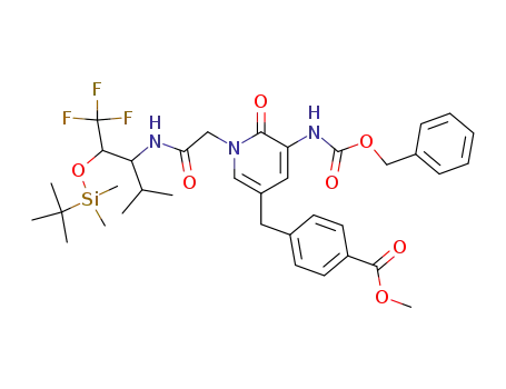Benzoic acid,
4-[[1-[2-[[2-[[(1,1-dimethylethyl)dimethylsilyl]oxy]-3,3,3-trifluoro-1-(1-meth
ylethyl)propyl]amino]-2-oxoethyl]-1,6-dihydro-6-oxo-5-[[(phenylmethoxy)
carbonyl]amino]-3-pyridinyl]methyl]-, methyl ester