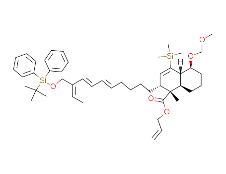 Molecular Structure of 157944-70-2 ((1R,2R,4aS,5S,8aR)-2-[(5E,7E,9E)-9-(tert-Butyl-diphenyl-silanyloxymethyl)-undeca-5,7,9-trienyl]-5-methoxymethoxy-1-methyl-4-trimethylsilanyl-1,2,4a,5,6,7,8,8a-octahydro-naphthalene-1-carboxylic acid allyl ester)