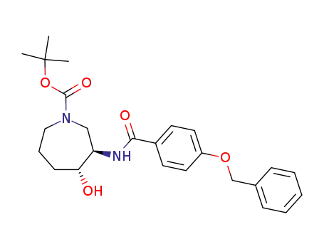 Molecular Structure of 158980-65-5 (1H-Azepine-1-carboxylic acid,
hexahydro-4-hydroxy-3-[[4-(phenylmethoxy)benzoyl]amino]-,
1,1-dimethylethyl ester, (3R,4R)-)