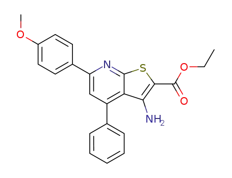 Molecular Structure of 193748-52-6 (Thieno[2,3-b]pyridine-2-carboxylic acid,
3-amino-6-(4-methoxyphenyl)-4-phenyl-, ethyl ester)