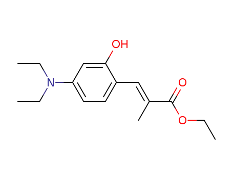 Molecular Structure of 122723-87-9 (2-Propenoic acid, 3-[4-(diethylamino)-2-hydroxyphenyl]-2-methyl-, ethyl
ester, (2E)-)