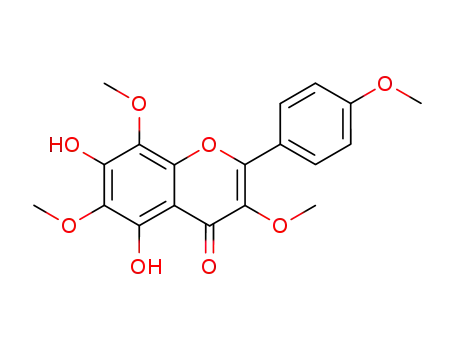 Molecular Structure of 50461-86-4 (5,7-Dihydroxy-3,6,8-trimethoxy-2-(4-methoxyphenyl)-4H-1-benzopyran-4-one)