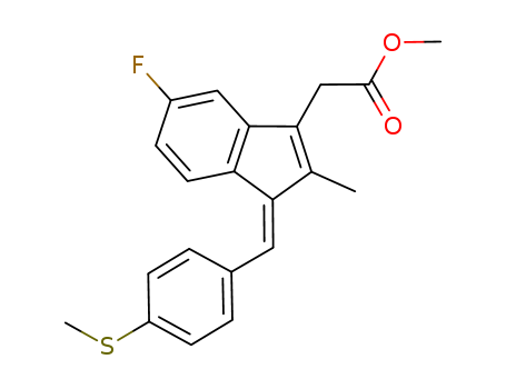 Molecular Structure of 106647-49-8 (1H-Indene-3-acetic acid,
5-fluoro-2-methyl-1-[[4-(methylthio)phenyl]methylene]-, methyl ester, (Z)-)