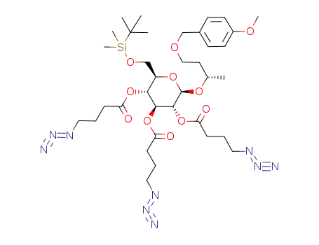 4-Azido-butyric acid (2R,3R,4S,5R,6R)-3,5-bis-(4-azido-butyryloxy)-2-(tert-butyl-dimethyl-silanyloxymethyl)-6-[(S)-3-(4-methoxy-benzyloxy)-1-methyl-propoxy]-tetrahydro-pyran-4-yl ester