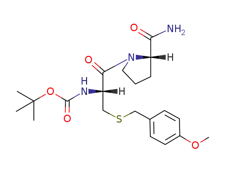 Molecular Structure of 185141-47-3 ([(R)-2-((S)-2-Carbamoyl-pyrrolidin-1-yl)-1-(4-methoxy-benzylsulfanylmethyl)-2-oxo-ethyl]-carbamic acid tert-butyl ester)