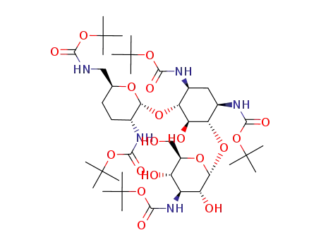 Molecular Structure of 78740-48-4 (3',4'-dideoxy-1,3,2',6',3''-pentakis(N-tert-butoxycarbonyl)kanamycin B)