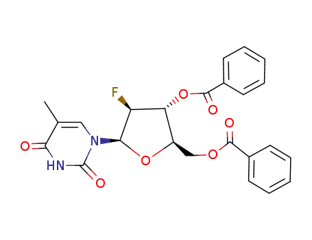 Molecular Structure of 97614-47-6 (2,4(1H,3H)-Pyrimidinedione, 1-(3,5-di-O-benzoyl-2-deoxy-2-fluoro-β-D-arabinofuranosyl)-5-methyl-)