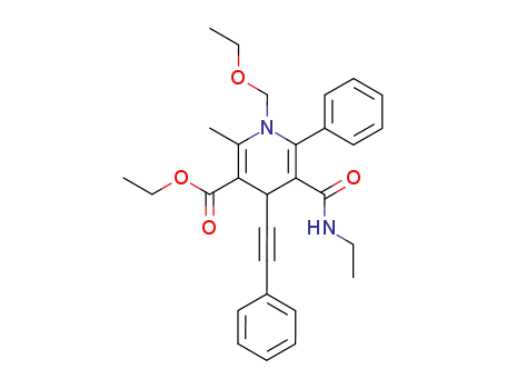 Molecular Structure of 192053-28-4 (3-Pyridinecarboxylic acid,
1-(ethoxymethyl)-5-[(ethylamino)carbonyl]-1,4-dihydro-2-methyl-6-phenyl
-4-(phenylethynyl)-, ethyl ester)