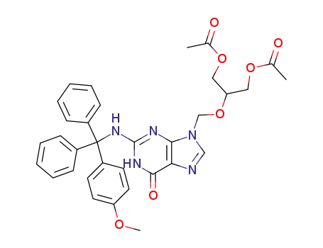Molecular Structure of 88110-80-9 (6H-Purin-6-one,
9-[[2-(acetyloxy)-1-[(acetyloxy)methyl]ethoxy]methyl]-1,9-dihydro-2-[[(4-
methoxyphenyl)diphenylmethyl]amino]-)