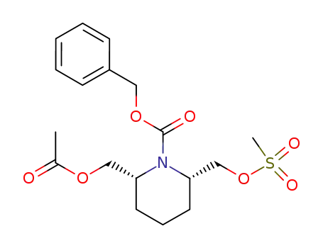 Molecular Structure of 177341-38-7 ((2R,6S)-2-Acetoxymethyl-6-methanesulfonyloxymethyl-piperidine-1-carboxylic acid benzyl ester)