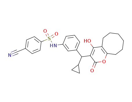 Molecular Structure of 166335-18-8 (4-cyano-N-{3-[cyclopropyl(2-hydroxy-4-oxo-5,6,7,8,9,10-hexahydro-4H-cycloocta[b]pyran-3-yl)methyl]phenyl}benzenesulfonamide)