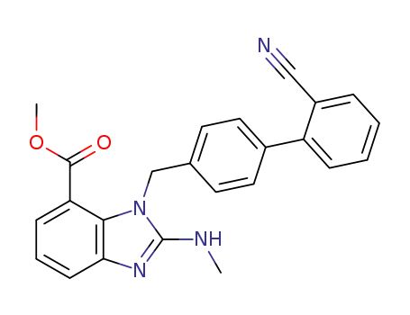 Molecular Structure of 139481-48-4 (3-(2'-Cyano-biphenyl-4-ylmethyl)-2-methylamino-3H-benzoimidazole-4-carboxylic acid methyl ester)