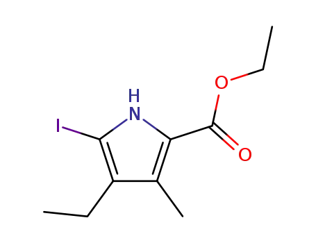 Molecular Structure of 57745-28-5 (1H-Pyrrole-2-carboxylic acid, 4-ethyl-5-iodo-3-methyl-, ethyl ester)