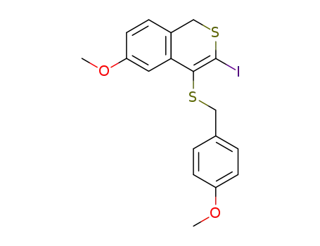 Molecular Structure of 210626-08-7 (1H-2-Benzothiopyran,
3-iodo-6-methoxy-4-[[(4-methoxyphenyl)methyl]thio]-)