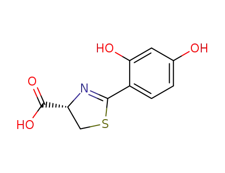 Molecular Structure of 220541-94-6 (4-Thiazolecarboxylic acid, 2-(2,4-dihydroxyphenyl)-4,5-dihydro-, (4S)-)