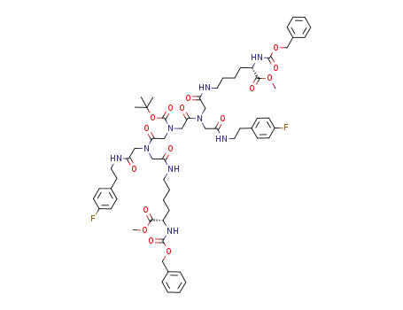 N,N'-bis(N-(2-(4-fluorophenyl)ethyl)carboxamidomethyl)-N,N'-bis(N-(5-((benzyloxycarbonyl)amino)-5-(methoxycarbonyl)pentyl)carboxamidomethyl)-N''-((tert-butoxy)carbonyl)iminodiacetic acid diamide