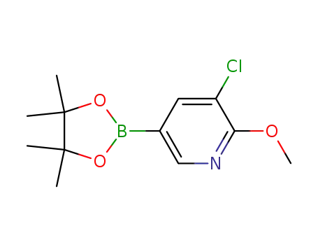 Molecular Structure of 1083168-91-5 (3-Chloro-2-methoxy-5-(4,4,5,5-tetramethyl-[1,3,2]
dioxaborolan-2-yl)-pyridine)