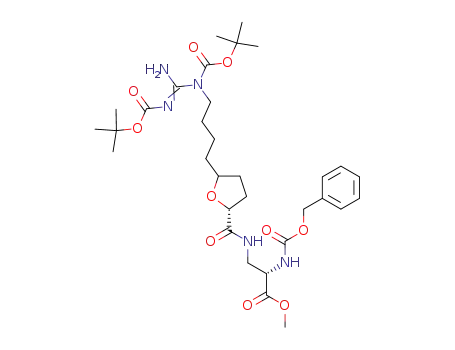 Molecular Structure of 294664-68-9 ((2S,2'R,5'RS)-3-(5'-{4''-[N<sup>1</sup>''',N<sup>2</sup>'''-Bis(tert-butoxycarbonyl)guanidino]butyl}tetrahydrofuran-2'-carbamoyl)-2-benzyloxycarbonylamino methyl propionate)