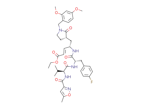 Molecular Structure of 223526-65-6 (ethyl-3-<(5'-methylisoxazole-3'-carbonyl)-L-Val-L-Phe(4-F)-L-<(N-2,4-dimethoxybenzyl)-(S)-Pyrrol-Ala>>-E-propenoate)