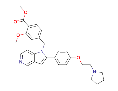 Molecular Structure of 264883-50-3 (methyl 2-Methoxy-4-[[2-[4-[2-(1-pyrrolidinyl)ethoxy]-phenyl]-5-azaindol-1-yl]methyl]benzoate)