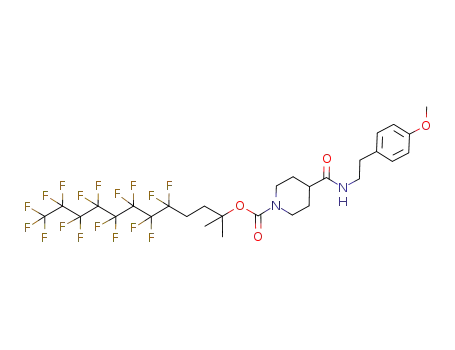 Molecular Structure of 350717-38-3 (4-[2-(4-methoxy-phenyl)-ethylcarbamoyl]-piperidine-1-carboxylic acid 4,4,5,5,6,6,7,7,8,8,9,9,10,10,11,11,11-heptadecafluoro-1,1-dimethyl-undecyl ester)