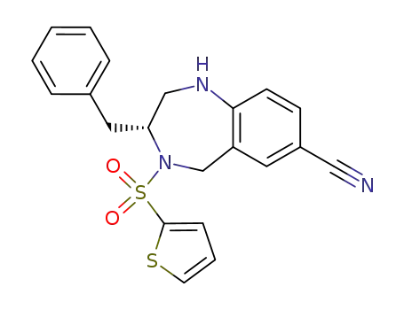 Molecular Structure of 195985-38-7 ((R)-2,3,4,5-tetrahydro-3-(phenylmethyl)-4-(thien-2-ylsulfonyl)-1H-1,4-benzodiazepine-7-carbonitrile)