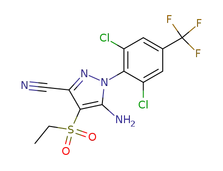 Molecular Structure of 120068-68-0 (5-amino-1-[2,6-dichloro-4-(trifluoromethyl)phenyl]4(ethylsulfonyl)-1H-pyrazole-3-carbonitrile)