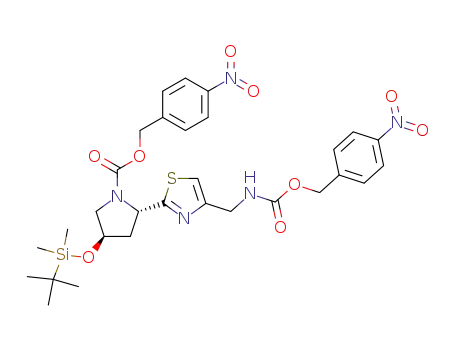 Molecular Structure of 496048-70-5 ((2S,4R)-4-(tert-butyldimethylsilanyloxy)-2-[4-(p-nitrobenzyloxycarbonylaminomethylthiazol-2-yl)]-1-(p-nitrobenzyloxycarbonyl)pyrrolidine)