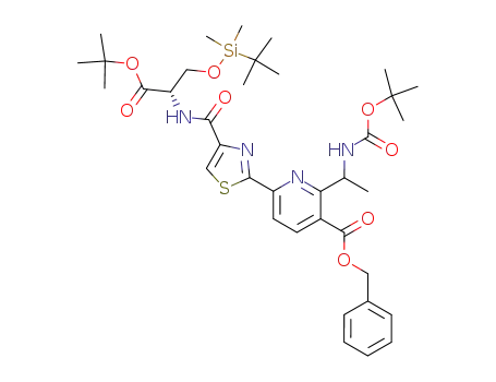 2-(1-<i>tert</i>-butoxycarbonylamino-ethyl)-6-{4-[1-<i>tert</i>-butoxycarbonyl-2-(<i>tert</i>-butyl-dimethyl-silanyloxy)-ethylcarbamoyl]-thiazol-2-yl}-nicotinic acid benzyl ester