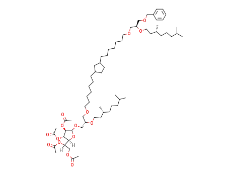 3,3'-O-[1,18-octadecan-(8,11-methylidene)methylene]-2,2'-di-O-[(R)-3,7-dimethyloctyl]-1-O-(2,3,5,6-tetra-O-acetyl-β-D-galactofuranosyl)-1'-O-benzyl-sn-diglycerol
